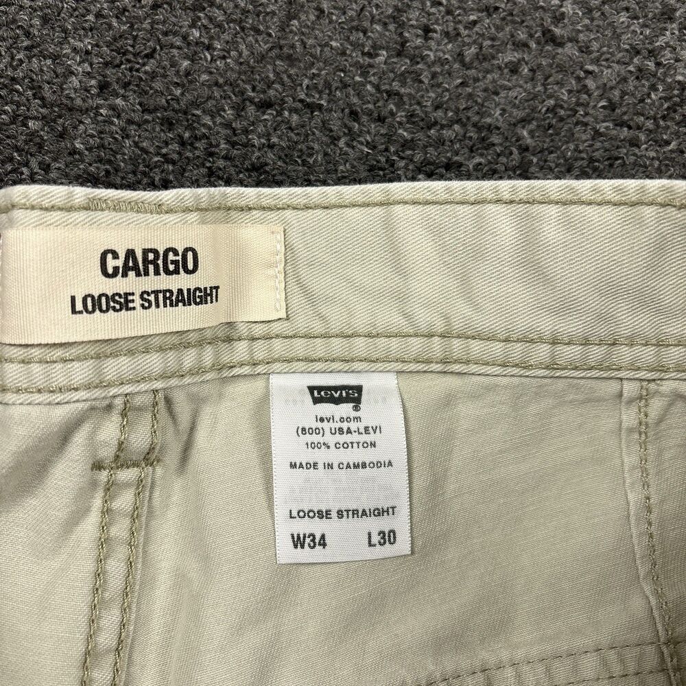 Levi's Loose Cargo Pants Men's Beige Skater Punk Baggy Wide Leg Size 34x30 - Picture 5 of 6